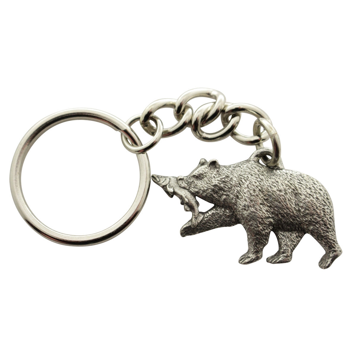 Brown Bear With Salmon Keychain ~ Antiqued Pewter ~ Keychain ~ Sarah's Treats & Treasures